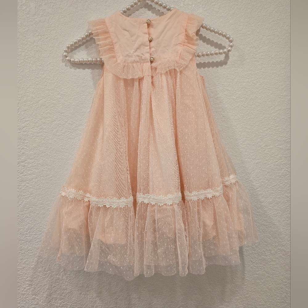 Tahari Baby Dress Embroidered Rabbits Flowers Peach - Picture 2 of 7